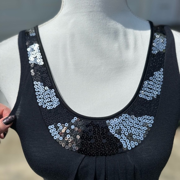 Y2K Express Black Sequin Trim Tank Dress – Size XS - Picture 3 of 6